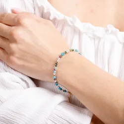 Apatyt, Akwamaryn, Zoisyt, Hematyt - srebrna pozłacana bransoletka na kreatywność, harmonię, uzdrowienie - Refleksja Zdrowia