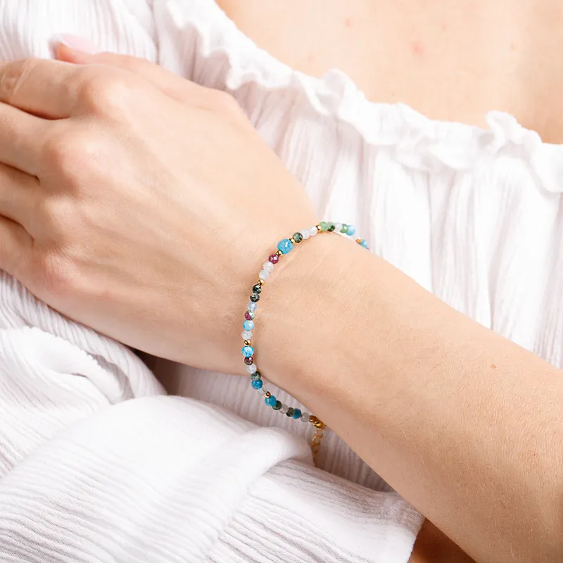 Apatyt, Akwamaryn, Zoisyt, Hematyt - srebrna pozłacana bransoletka na kreatywność, harmonię, uzdrowienie - Refleksja Zdrowia