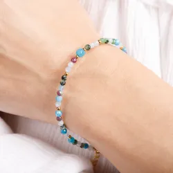 Apatyt, Akwamaryn, Zoisyt, Hematyt - srebrna pozłacana bransoletka na kreatywność, harmonię, uzdrowienie - Refleksja Zdrowia