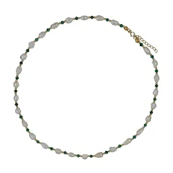 Perła, Malachit - srebrny pozłacany naszyjnik na zdrowie, uzdrowienie, intuicję - Skarby Oceanu