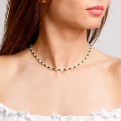 Perła, Malachit - srebrny pozłacany naszyjnik na zdrowie, uzdrowienie, intuicję - Skarby Oceanu