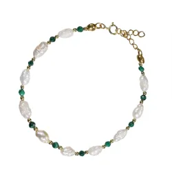 Perła, Malachit - srebrna pozłacana bransoletka na zdrowie, uzdrowienie, intuicję - Skarby Oceanu