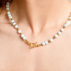 Chalcedon, Hematyt - srebrny pozłacany naszyjnik na duchowość, uzdrawianie, koncentrację - Skarby Oceanu