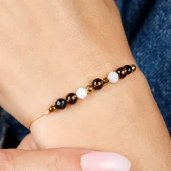 Turmalin, Kamień Księżycowy, Kwarc Dymny - bransoletka na cierpliwość, wytrwałość, dyscyplinę, ochronę - Koziorożec