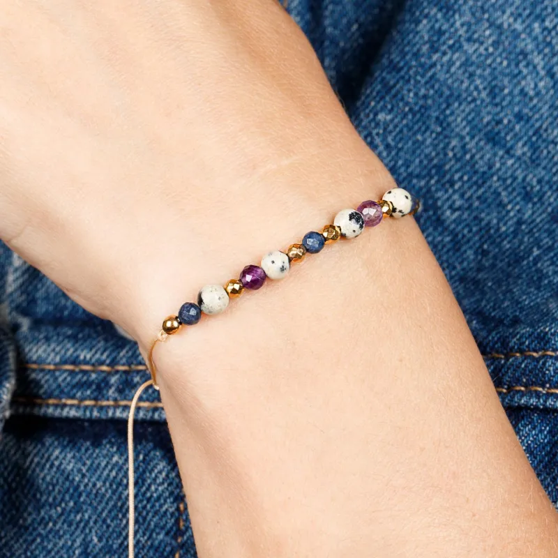 Ametyst, Szafir, Jaspis - bransoletka na sznurku na harmonię, bezpieczeństwo, ochronę - Panna