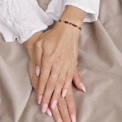 Granat, Rubin, Kryształ Górski - bransoletka na sznurku na odwagę, miłość, harmonię - Lew