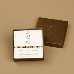 Granat, Rubin, Kryształ Górski - bransoletka na sznurku na odwagę, miłość, harmonię - Lew