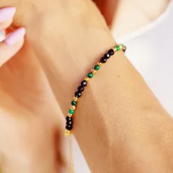 Spinel, Malachit - srebrna pozłacana bransoletka na zdrowie, uzdrawianie, intuicję - Światło Spokoju