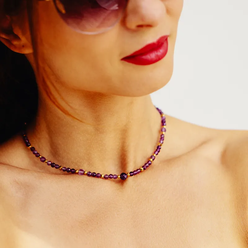 Ametyst - srebrny pozłacany naszyjnik na koncentrację, miłość, sukces - Energia Sukcesu