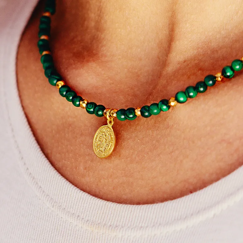 Malachit, Hematyt - srebrny pozłacany naszyjnik na odwagę, siłę, spokój - Światło Spokoju do medytacji