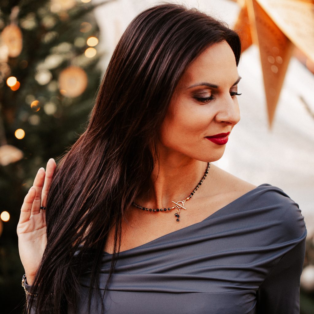 Piryt, Spinel, Kwarc Dymny - srebrny pozłacany naszyjnik na bogactwo, siłę, kreatywność - Symfonia Bogactwa