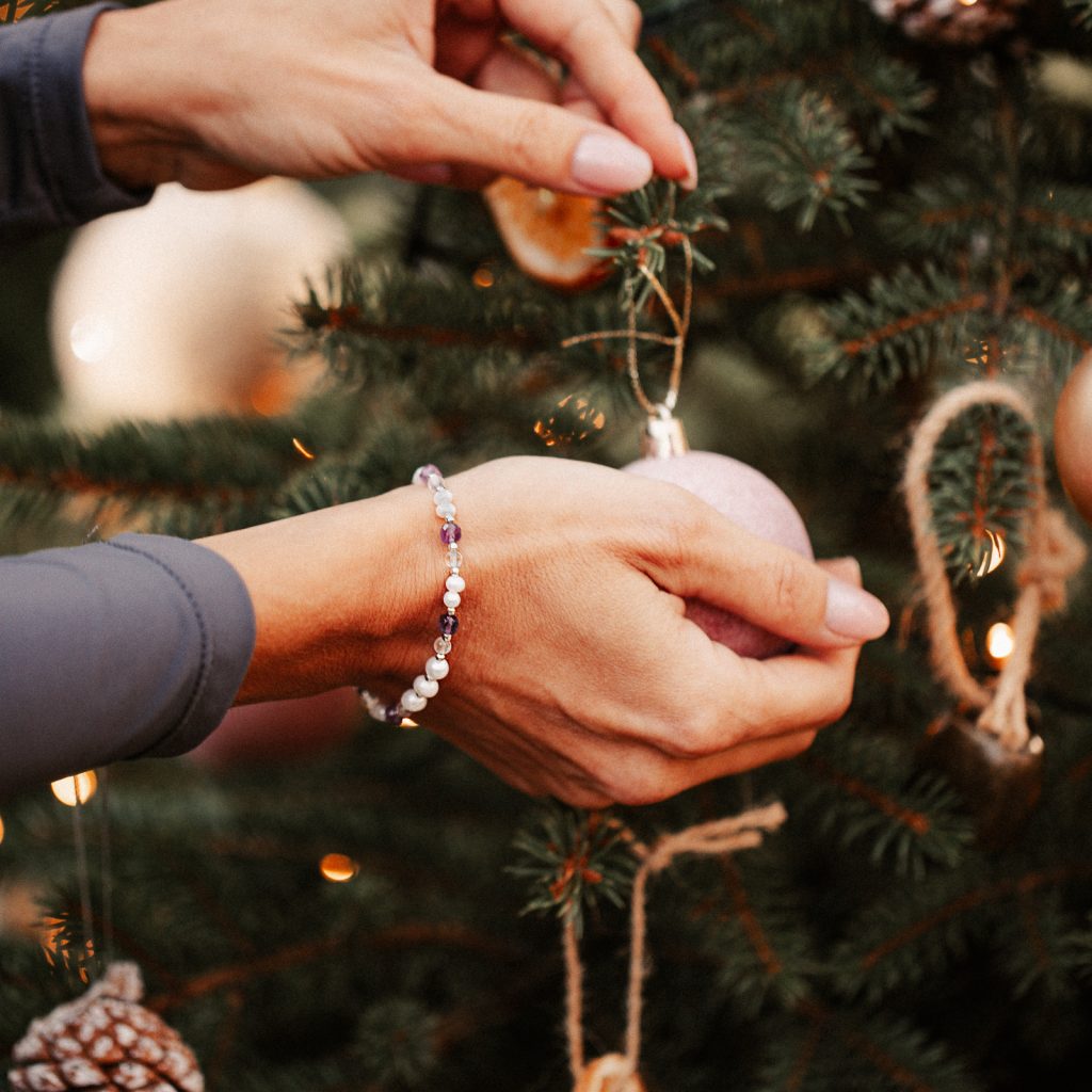 Perła, Ametyst, Kryształ Górski - srebro bransoletka na harmonię, uzdrawianie, spokój - Perłowy Sen