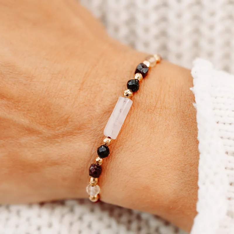 Kryształ Górski, Cytryn, Granat - bransoletka na sznurku na sukces, szczęście, bogactwo - Symfonia Bogactwa