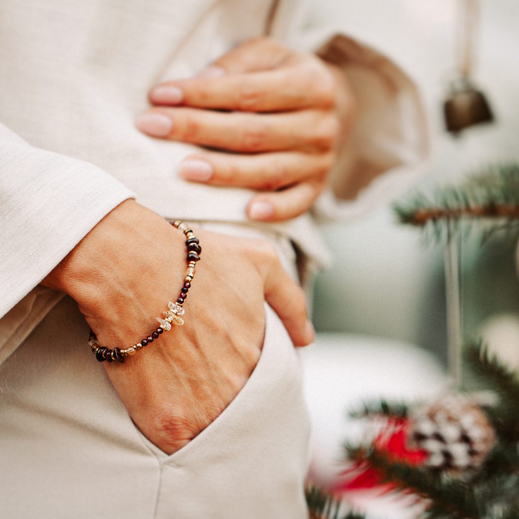 Cytryn, Granat, Hematyt - srebro pozłacane bransoletka na sukces, szczęście, bogactwo - Stella