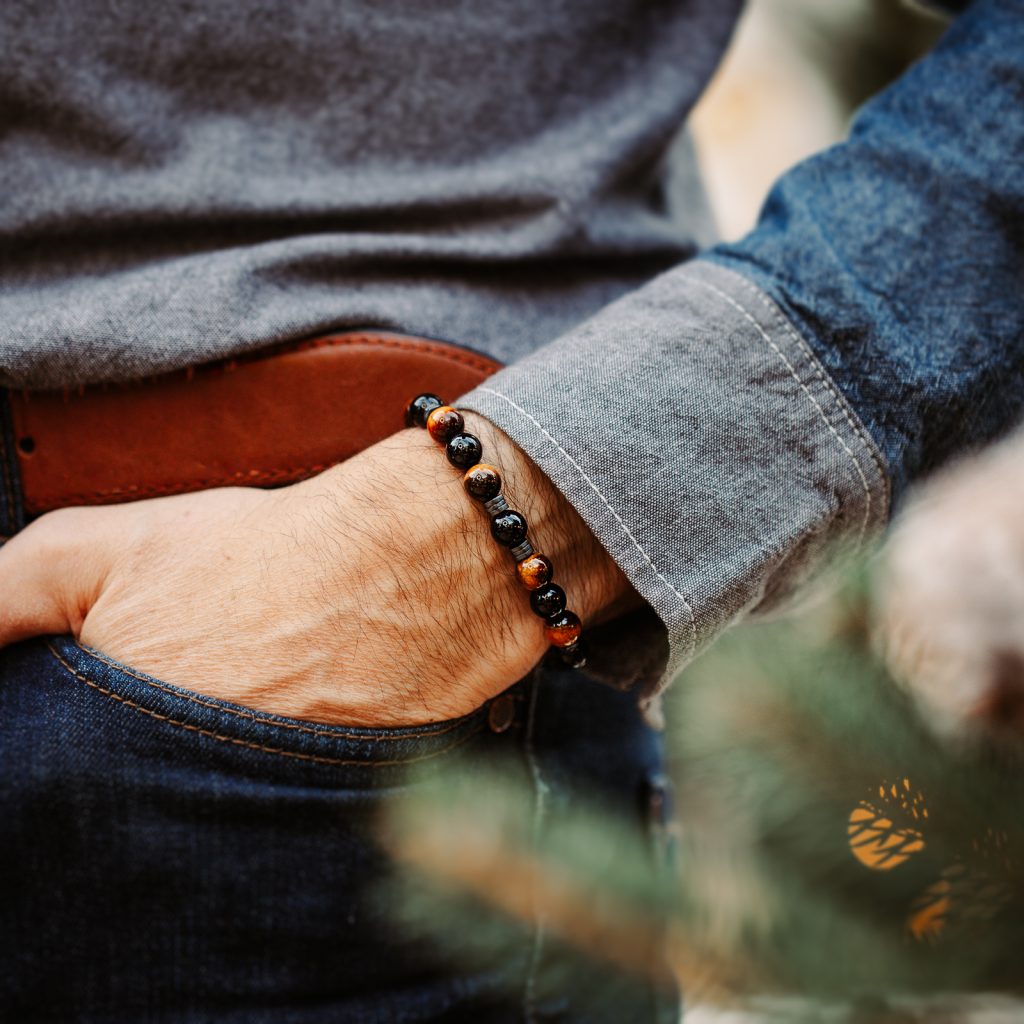 Tygrysie Oko, Onyks, Hematyt - bransoletka męska na sznurku na bogactwo, sukces, siłę - Jego styl