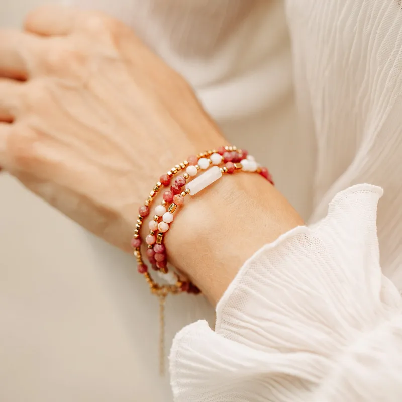 Hematyt, Opal, Kwarc Różowy - srebrna pozłacana bransoletka na miłość, duchowość, odwagę - Pocałunek Miłości