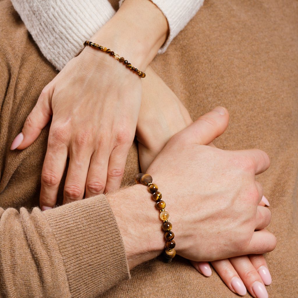 Komplet biżuterii bransoletka i bransoletka - Ona i On cytyn tygrysie oko hematyt