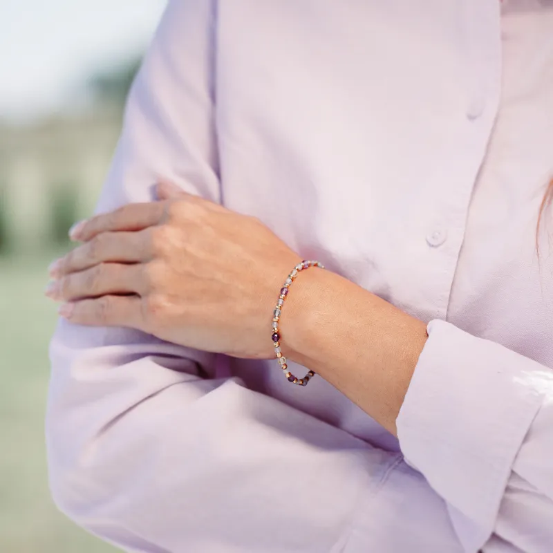 Ametyst, Labradoryt, Fluoryt - srebrna pozłacana bransoletka na koncentrację, miłość, sukces - Energia Sukcesu