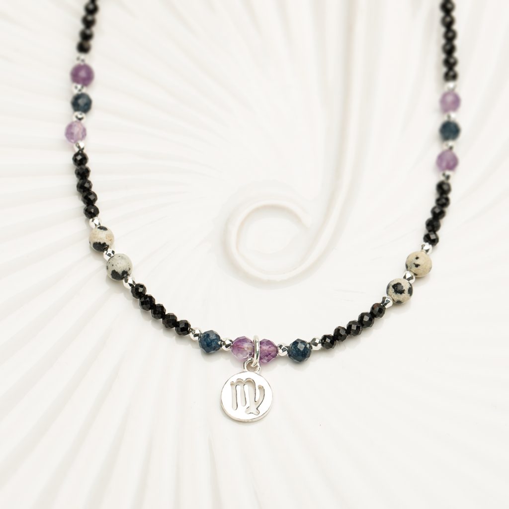Ametyst, Jaspis, Szafir - srebrny naszyjnik na koncentrację, miłość, sukces - Panna