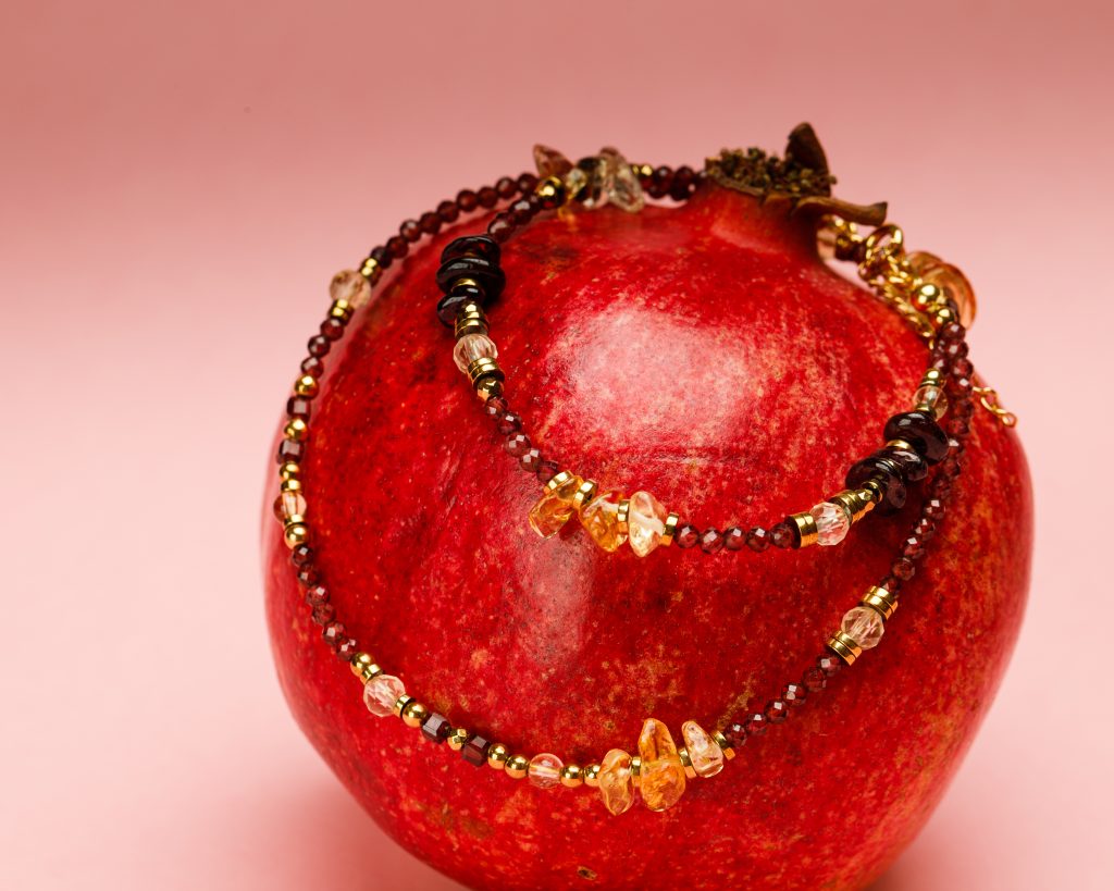 Cytryn, Granat, Hematyt - srebro pozłacane naszyjnik na sukces, szczęście, bogactwo - Stella