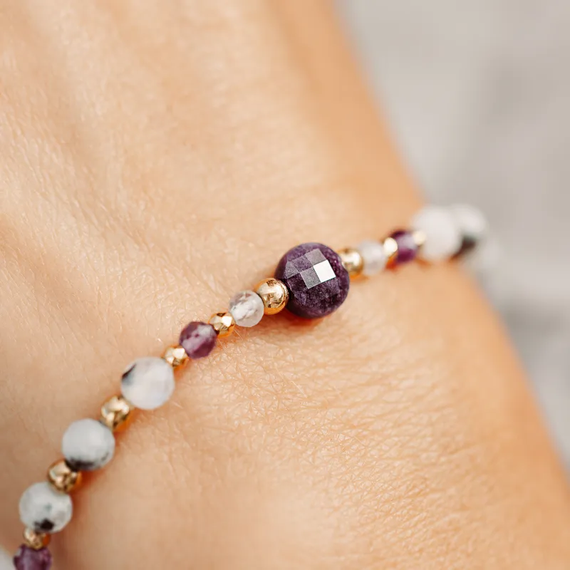 Ametyst, Labradoryt, Kamień Księżycowy - bransoletka na koncentrację, miłość, sukces - Powietrze