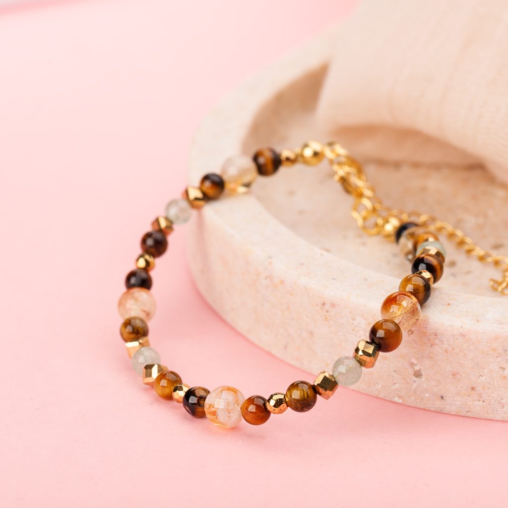 Tyrysie Oko, Cytryn, Awenturyn - srebrna pozłacana bransoletka na bogactwo, sukces, siłę - Symfonia Bogactwa