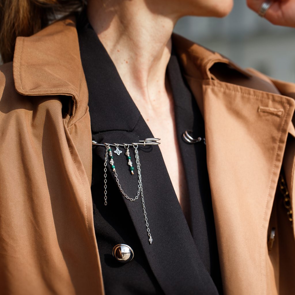 Malachit, Labradoryt, Hematyt - broszka na odwagę, siłę, spokój - Noa