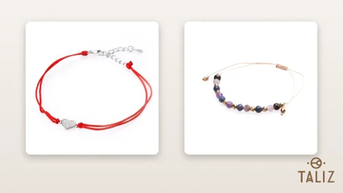 Srebrna bransoletka próby 925 z sercem z cyrkonii oraz bransoletka Strzelec na sznurku z ametystem i obsydianem
